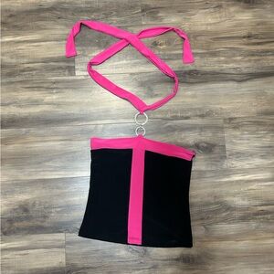 Y2K Pink and Black Halter Top